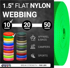 1.5 Inch Heavy Duty Nylon Webbing Strap Roll for Belt, Backpack, Sling, Collar, Leash, Strapping and More, 10, 20, or 50 Yards, Over 20 Colors