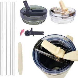 2 Pack 40oz Detachable ProTour Flip Straw Leak Proof Lid, Replacement Lid 40 oz apply to H2.0 Quencher(Cream&Black)