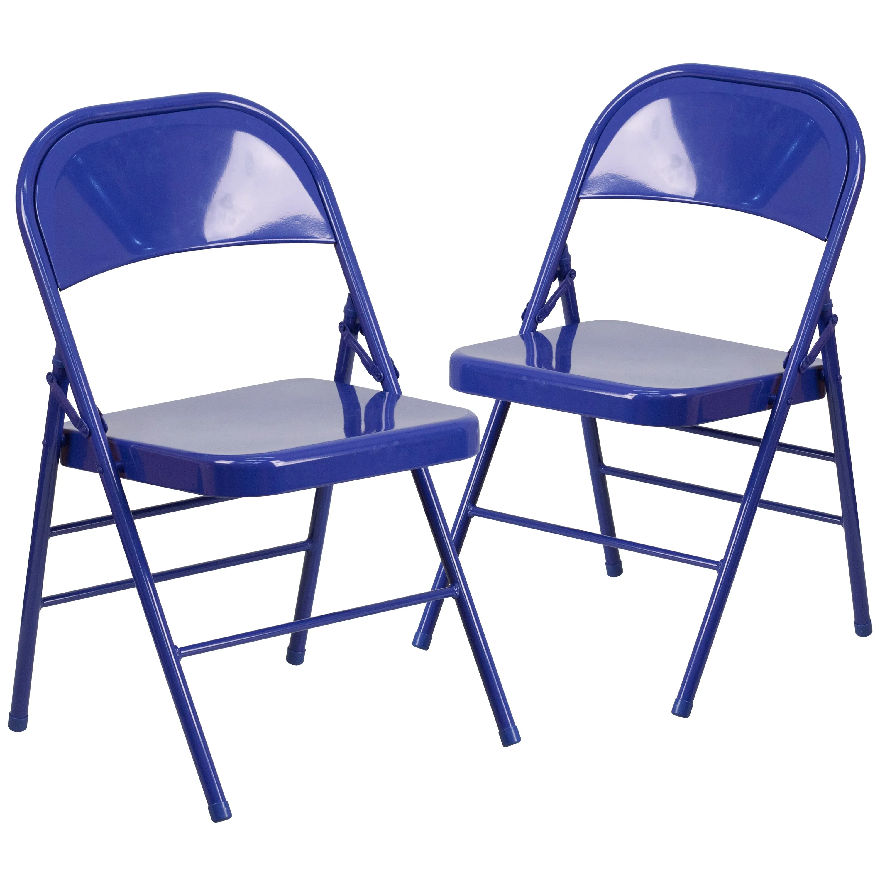 2 Pack HERCULES COLORBURST Series Cobalt Blue Triple Braced & Double Hinged Metal Folding Chair