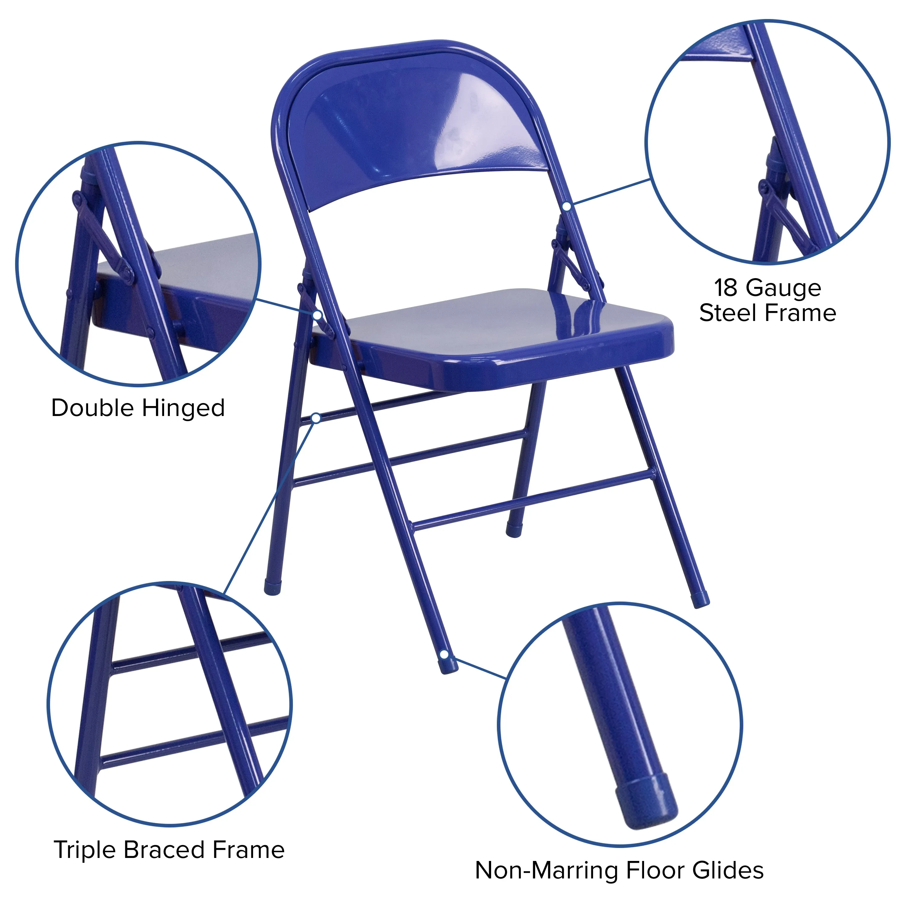 2 Pack HERCULES COLORBURST Series Cobalt Blue Triple Braced & Double Hinged Metal Folding Chair
