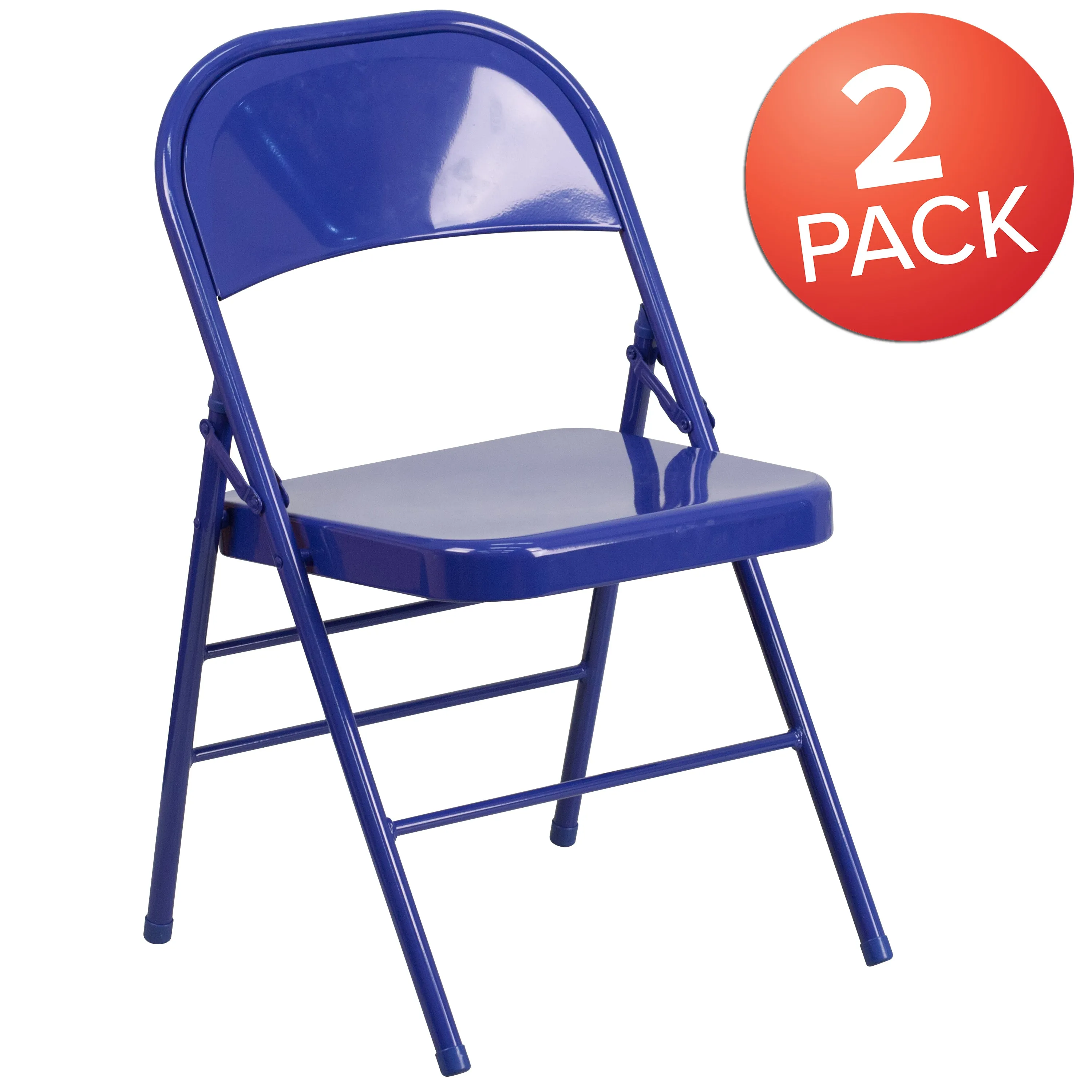 2 Pack HERCULES COLORBURST Series Cobalt Blue Triple Braced & Double Hinged Metal Folding Chair