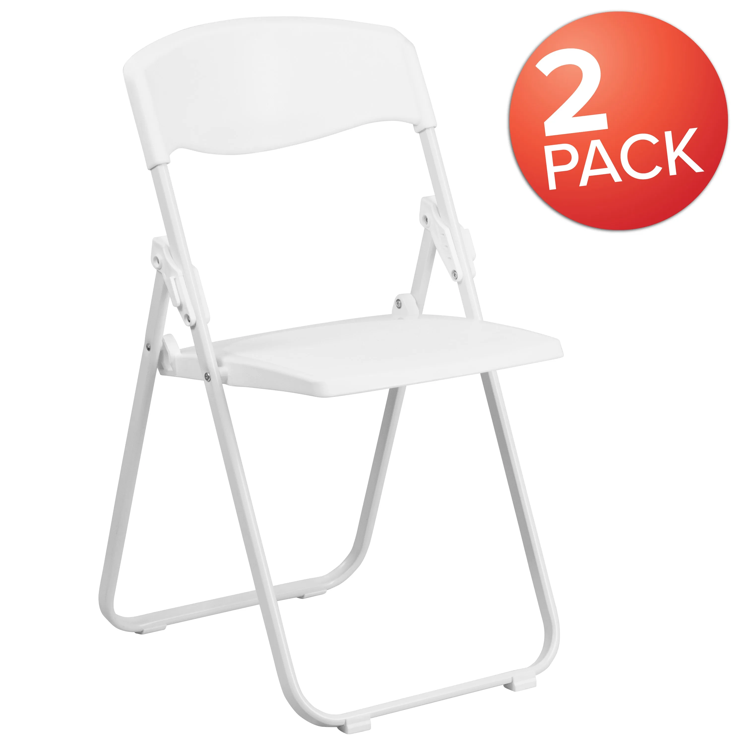 2 Pack HERCULES Series 500 lb. Capacity Heavy Duty White Plastic Folding Chair with Built-in Ganging Brackets