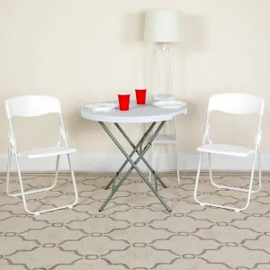2 Pack HERCULES Series 500 lb. Capacity Heavy Duty White Plastic Folding Chair with Built-in Ganging Brackets