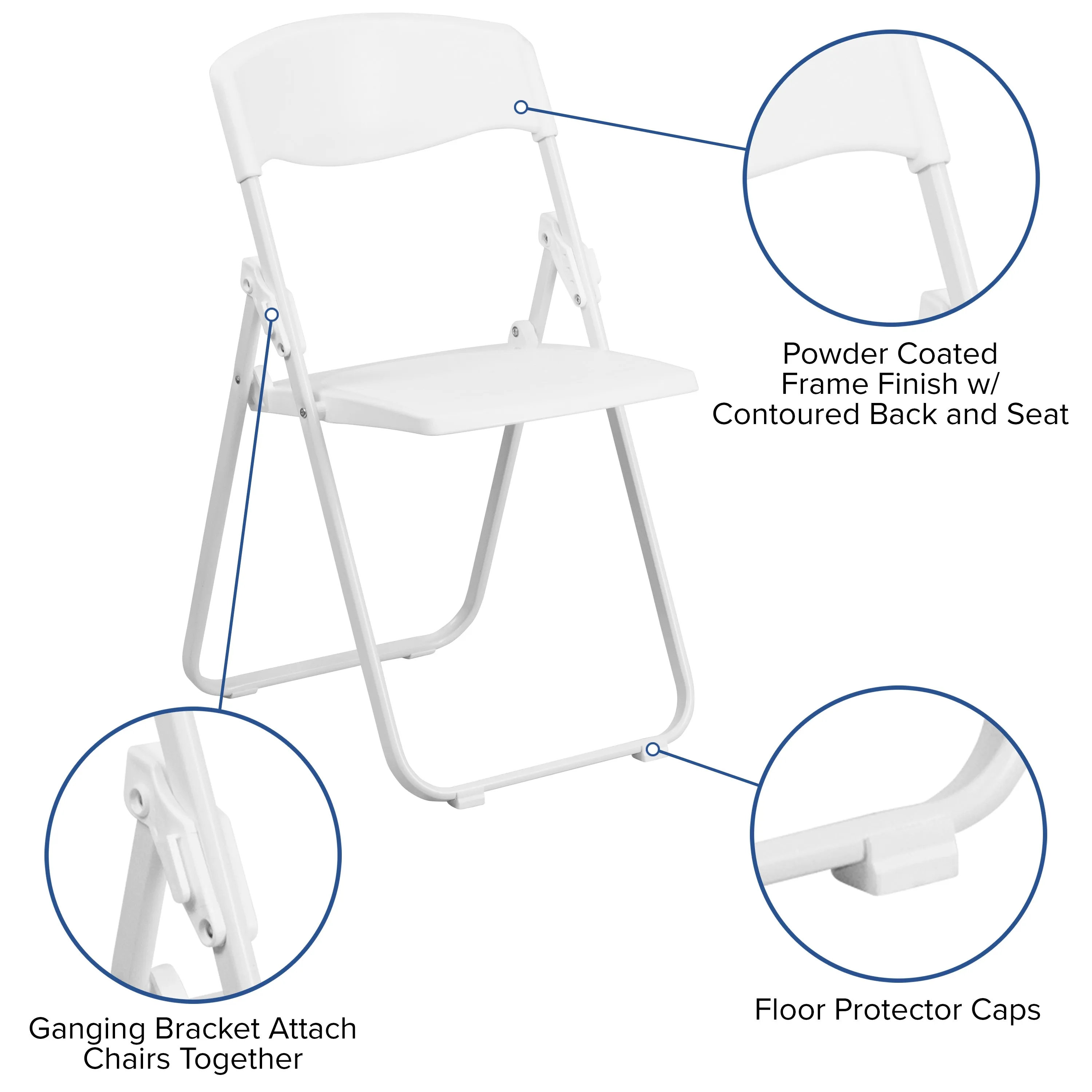 2 Pack HERCULES Series 500 lb. Capacity Heavy Duty White Plastic Folding Chair with Built-in Ganging Brackets