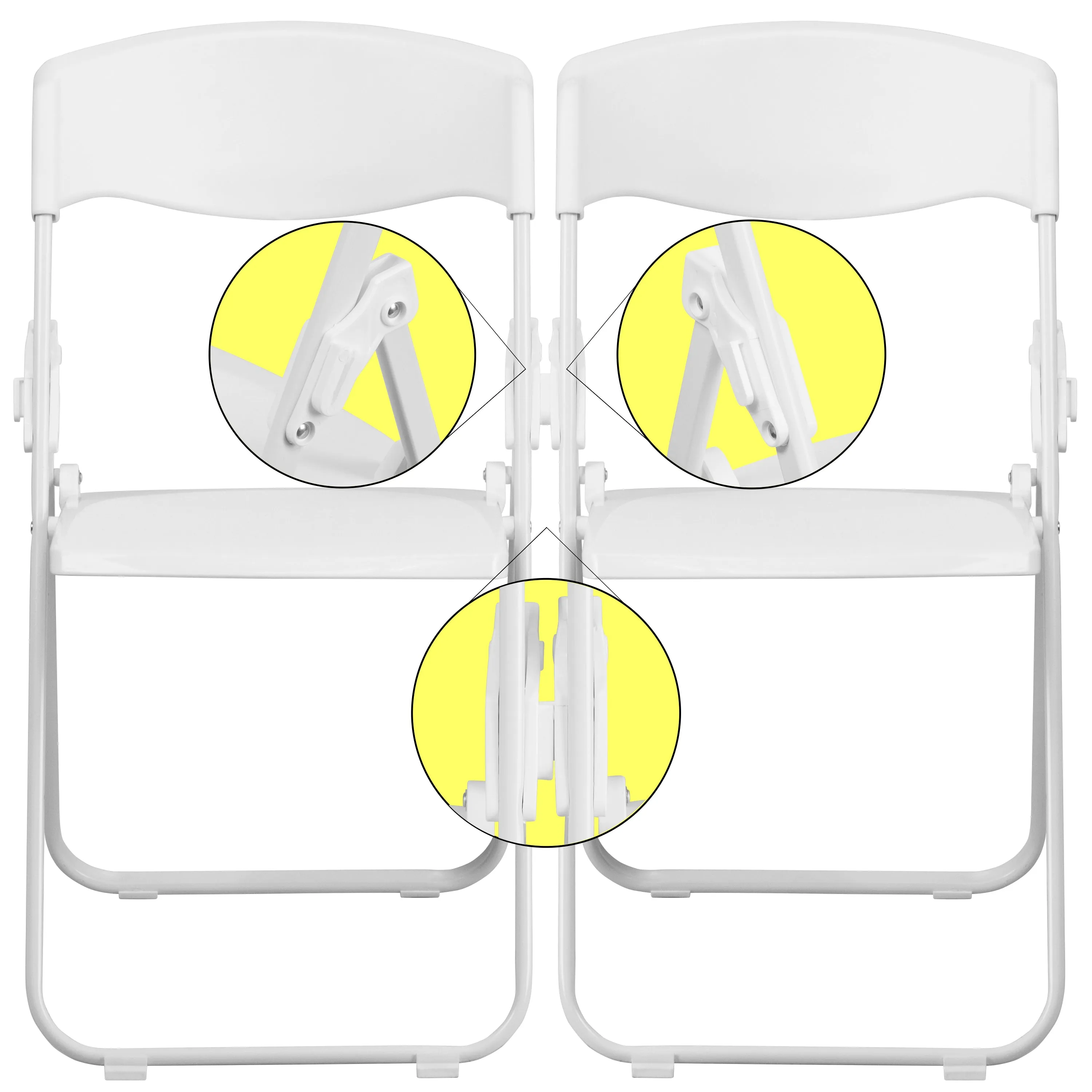 2 Pack HERCULES Series 500 lb. Capacity Heavy Duty White Plastic Folding Chair with Built-in Ganging Brackets