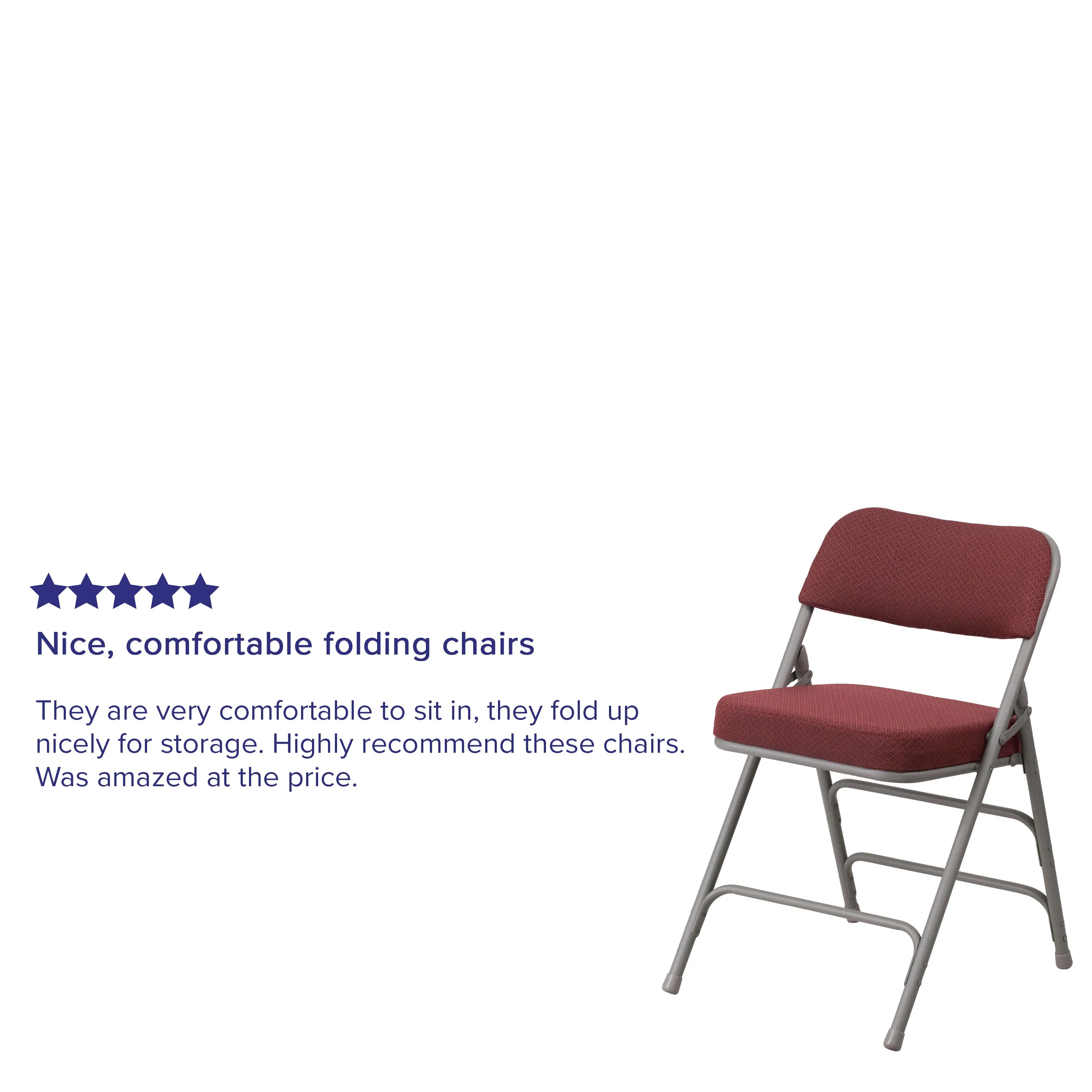 2 Pack HERCULES Series Premium Curved Triple Braced & Double Hinged Burgundy Fabric Metal Folding Chair