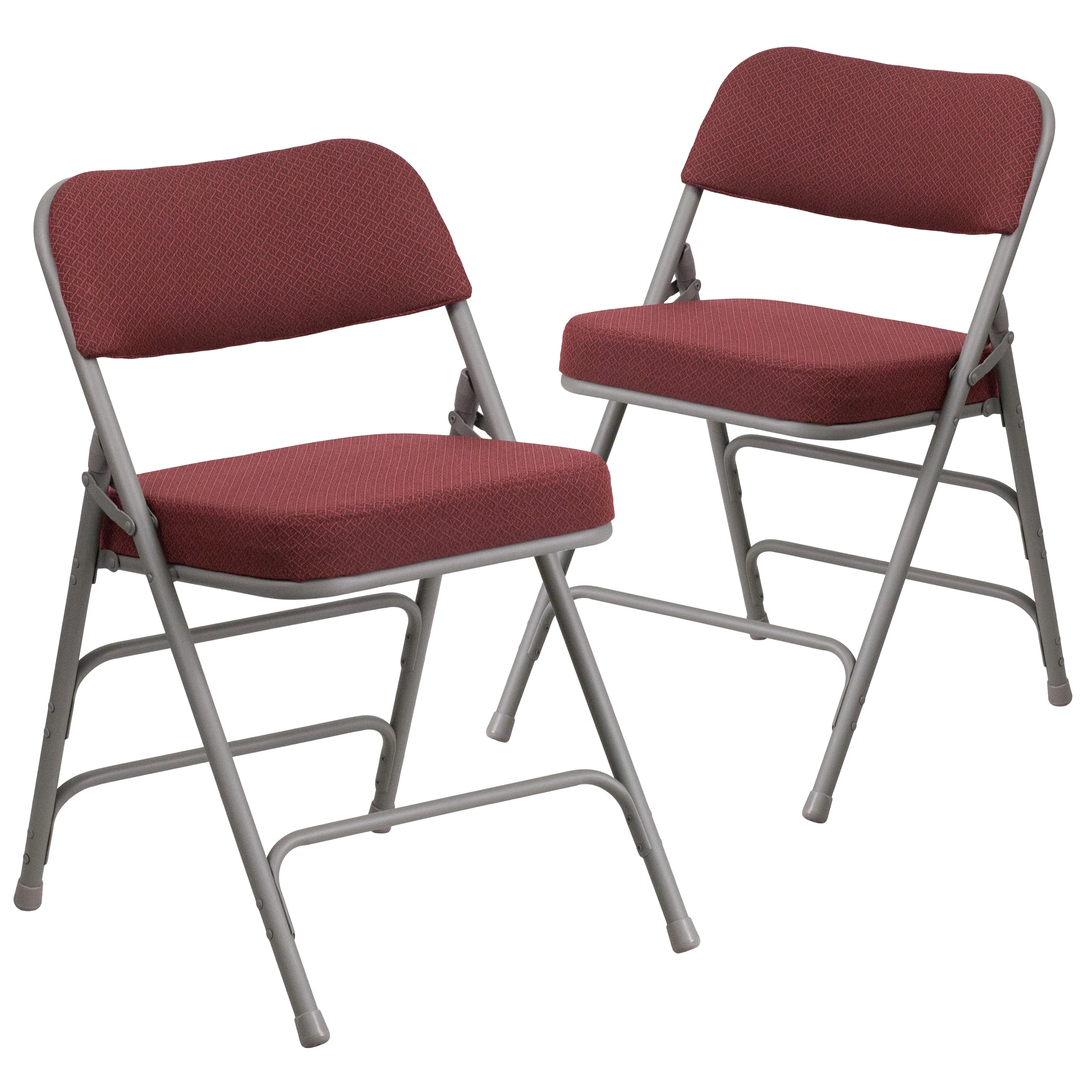 2 Pack HERCULES Series Premium Curved Triple Braced & Double Hinged Burgundy Fabric Metal Folding Chair