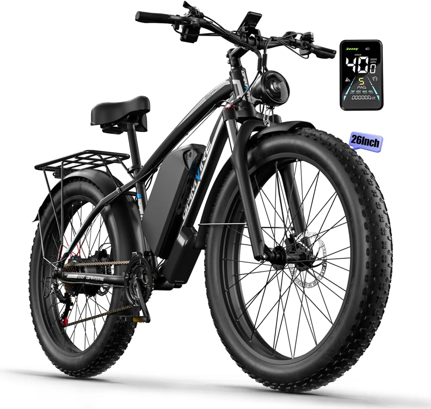 24"/26" Ebike for Adults Electric, Peak 2500W E-Bike, 52V 19.2Ah, Max 40MPH&70Miles, Hydraulic Disc Brake, Off Road Snow Mountain Pedal Assist E-Bikes, Fat Tire Fast E-Bicycle, UL Certified