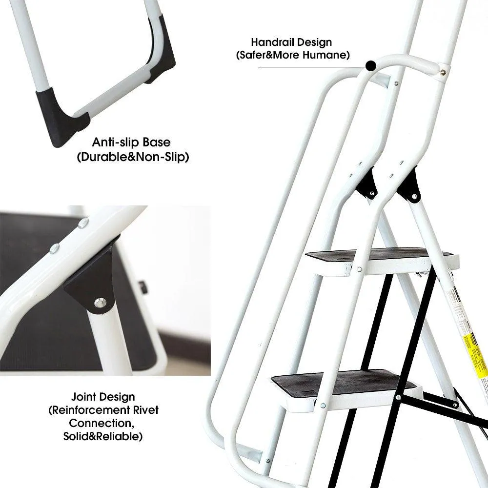 4 Steps Ladder Folding Step Stool With Hand Grip Non-Slip Safety Rails 330 lb Load Capacity