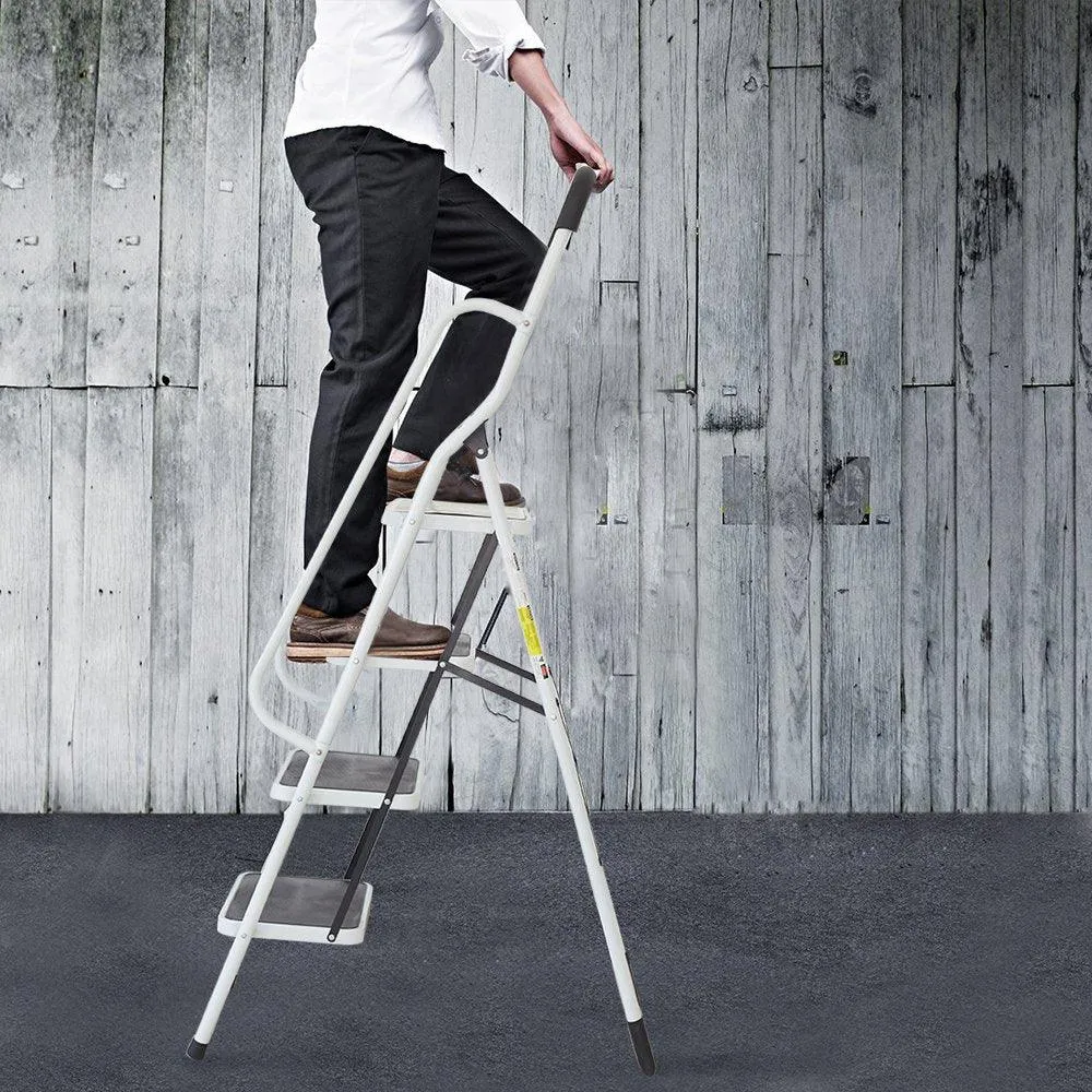 4 Steps Ladder Folding Step Stool With Hand Grip Non-Slip Safety Rails 330 lb Load Capacity
