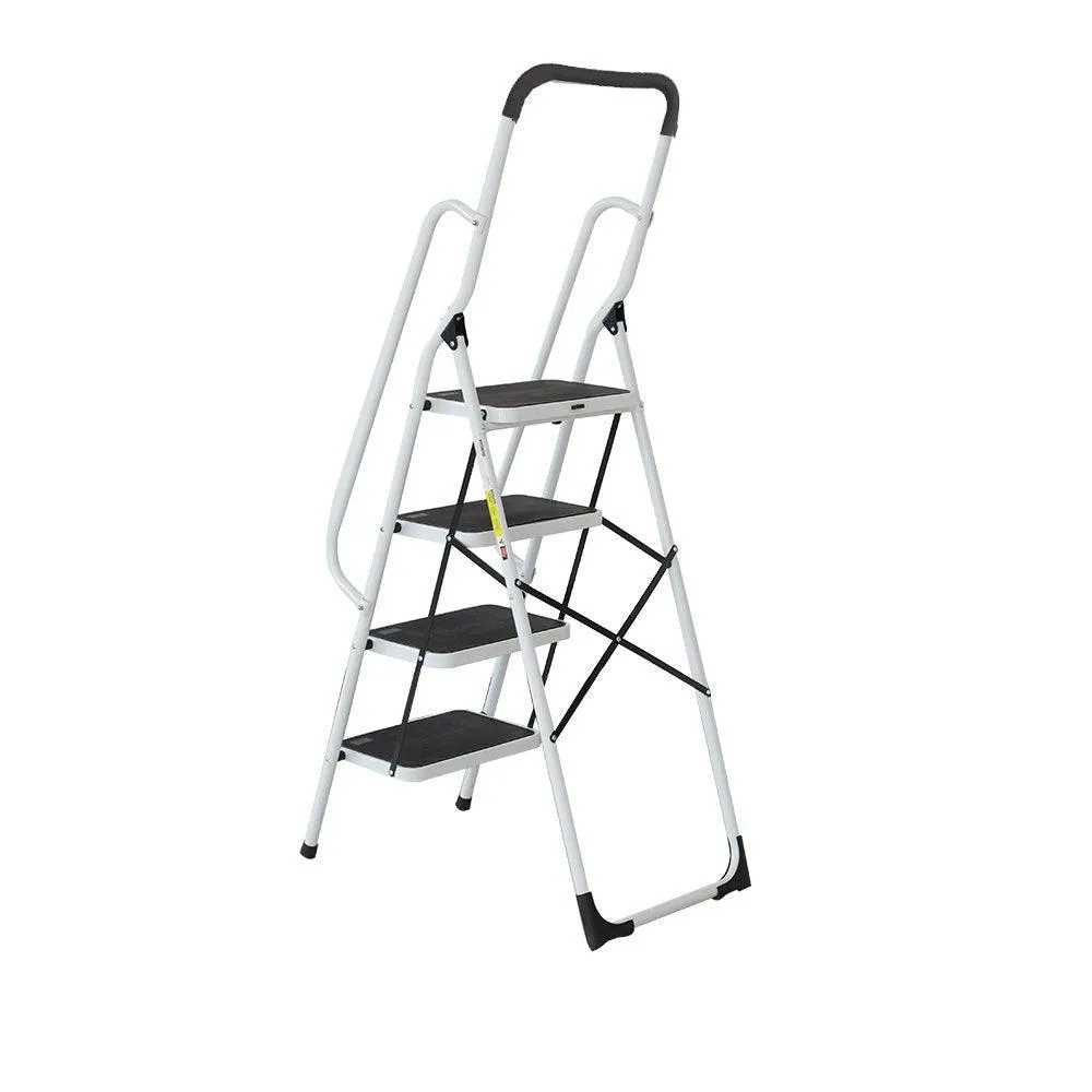 4 Steps Ladder Folding Step Stool With Hand Grip Non-Slip Safety Rails 330 lb Load Capacity