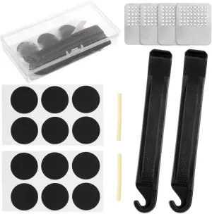 Bike Tire Repair Kit - 12 Glueless Patch Kits, 4 Metal Rasps, 2 Tire Levers, Bycicle Inner Tube Puncture Patch Kits for MTB Road Mountain Bike Travel