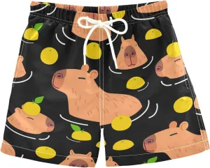 Boys Swim Trunks Capybara Surfing Swimwear Quick Dry Bathing Suit Colorful Beach Board Shorts