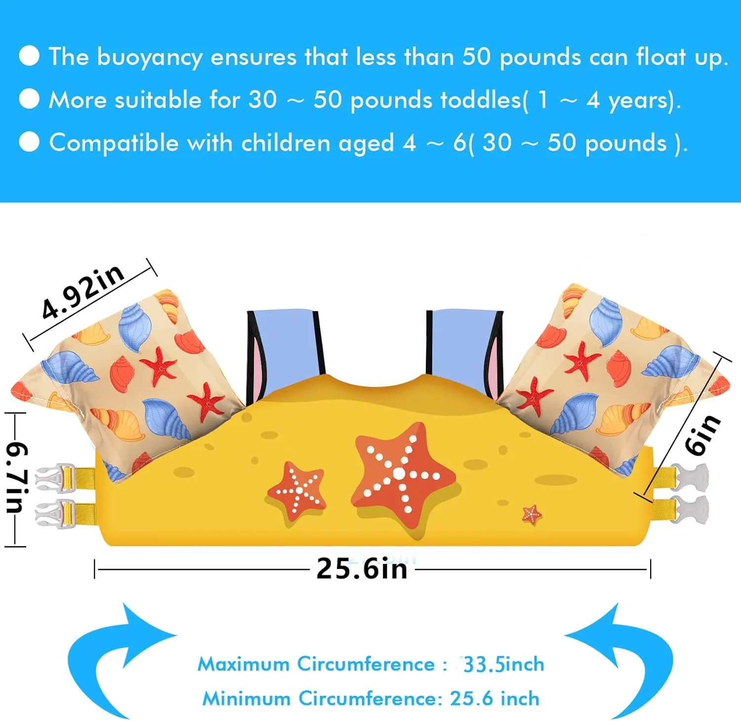 Chriffer Kids Swim Vest Life Jacket for 22-66 Pounds Boys and Girls, Toddler Floaties with Shoulder Harness Arm Wings for 2,3,4,5,6,7 Years Old Baby