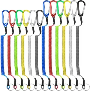 Dreamtop 12 Pcs Fishing Tool Lanyard with 2 Sizes, Heavy Duty Fishing Coiled Lanyard Retractable Fishing Lanyard with Stainless Steel Clip Kayak Lanyard Tool Multi-Colored Fishing Safety Rope