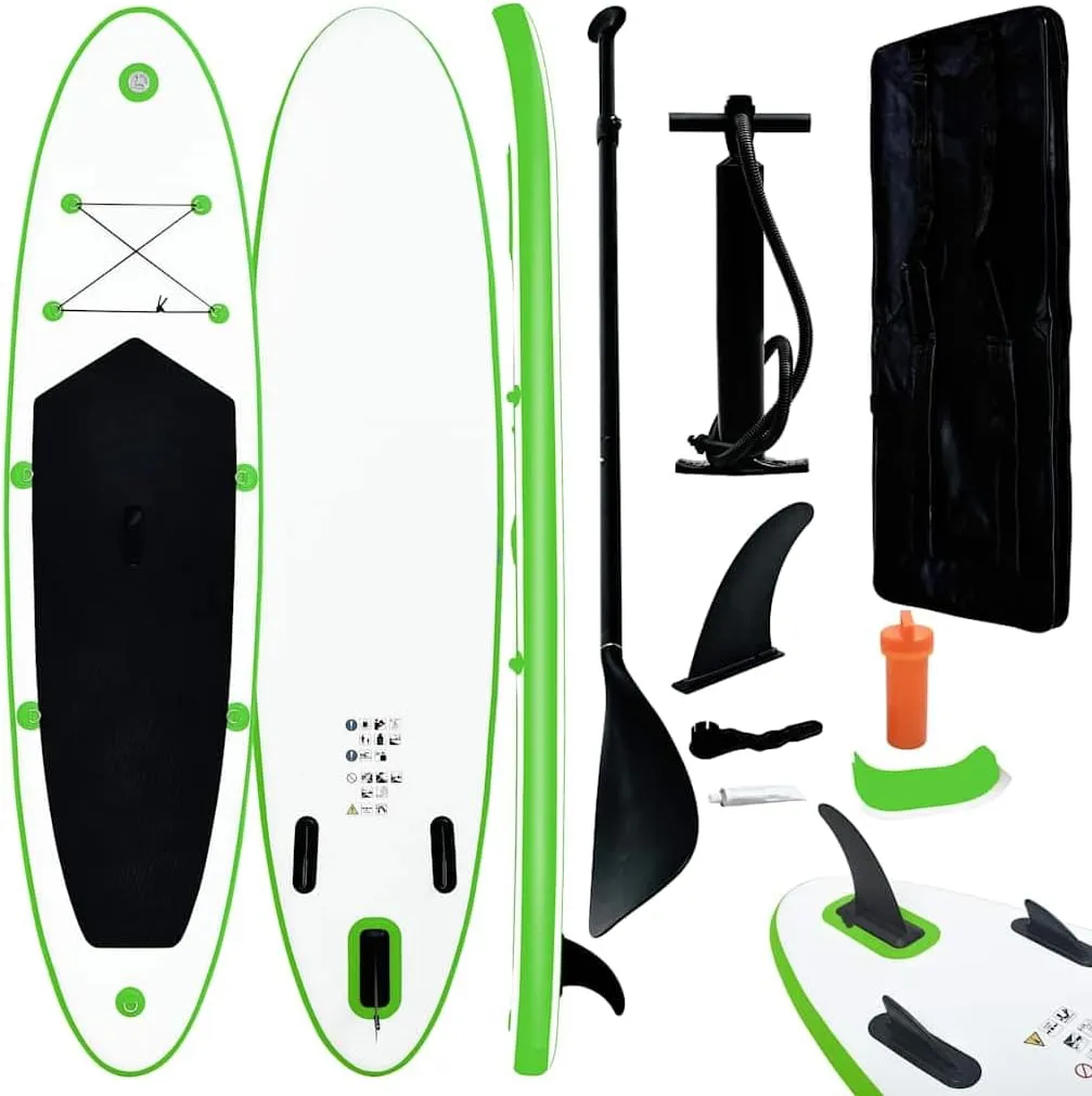 Enhance Your Water Adventures with Inflatable Stand Up Paddleboard Set, Easy Inflation, Durable and Puncture-Proof, Green and White