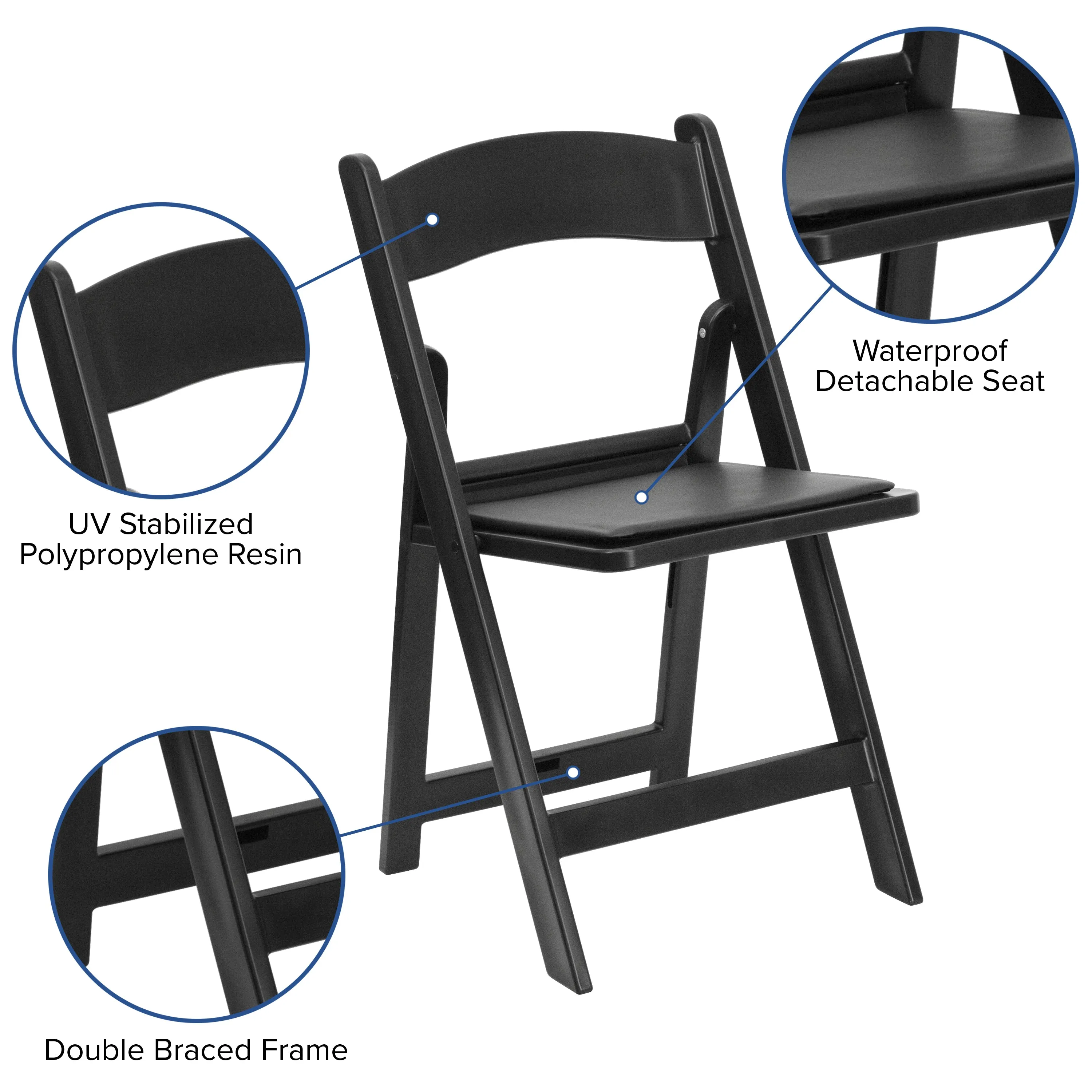 Hercules Folding Chair - Black Resin - 2 Pack 800LB Weight Capacity Comfortable Event Chair - Light Weight Folding Chair