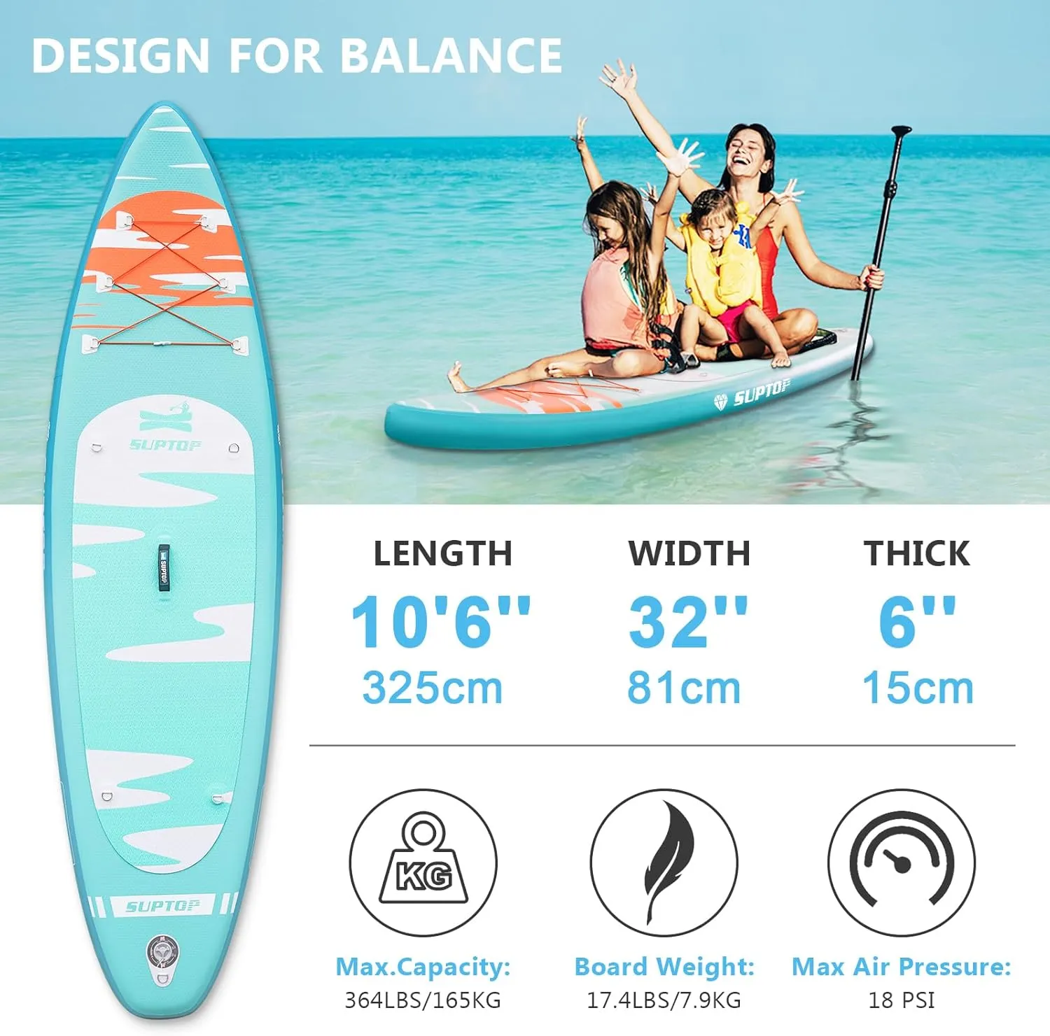 Inflatable Paddle Board, Stand Up Paddleboard with SUP Camera Seat, Wide Stance, Blow Up Paddle Board, ISUP Backpack, Pump, 3 Fins, 17.4lbs Ultra-Light Paddle Boards for Adults & Youth