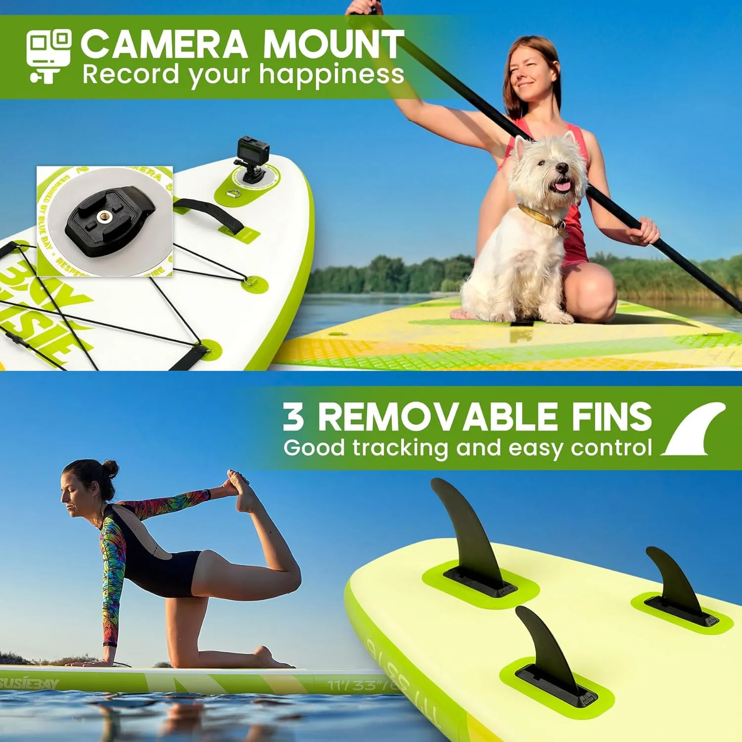 Inflatable Stand Up Paddle Board with SUP Accessories,Extra Wide Paddle Board Inflatable,Anti-Slip EVA Deck, Double Action Pump, 2 1 Removal Fins for Youth & Adult