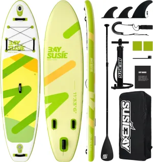 Inflatable Stand Up Paddle Board with SUP Accessories,Extra Wide Paddle Board Inflatable,Anti-Slip EVA Deck, Double Action Pump, 2 1 Removal Fins for Youth & Adult