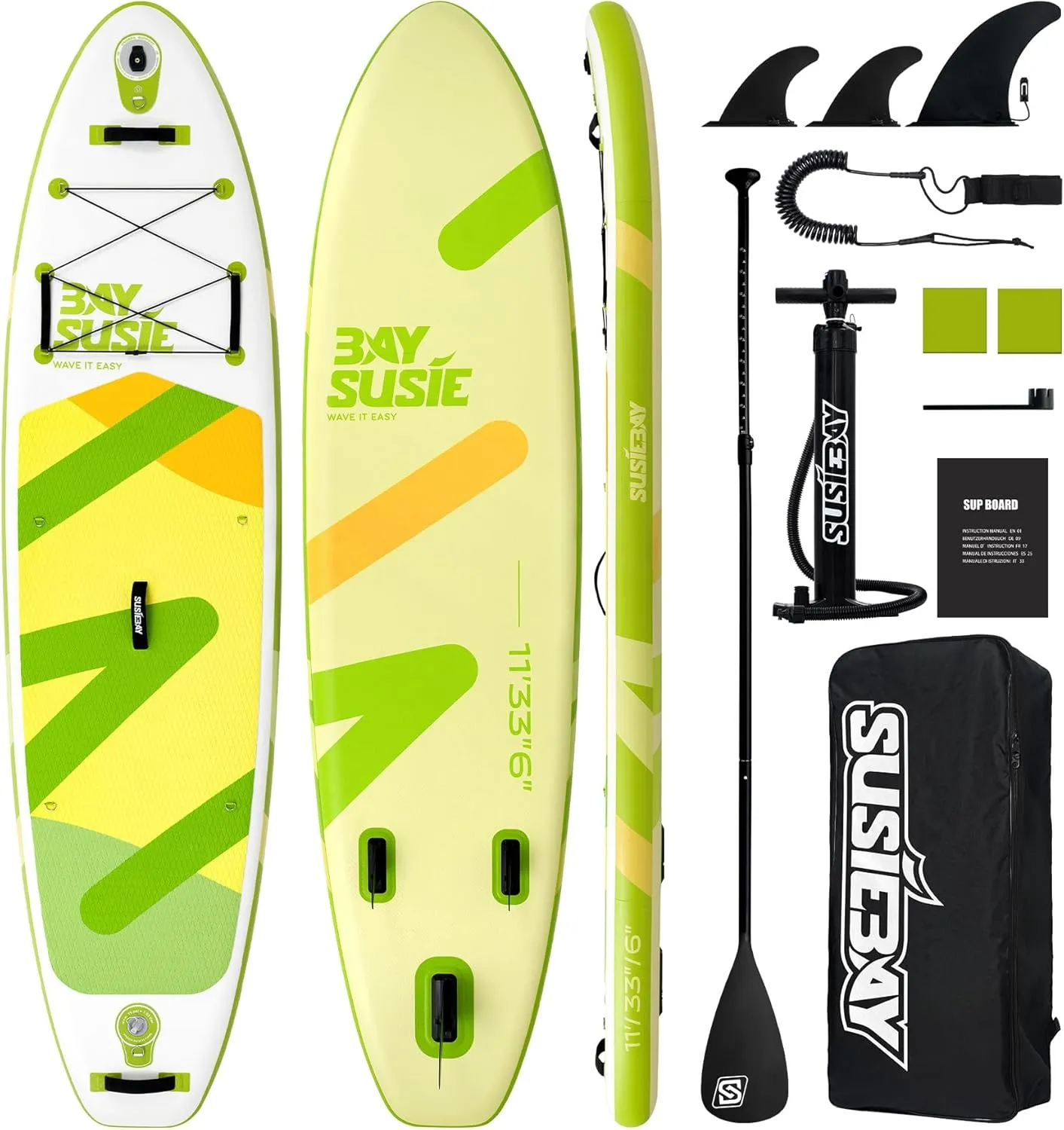 Inflatable Stand Up Paddle Board with SUP Accessories,Extra Wide Paddle Board Inflatable,Anti-Slip EVA Deck, Double Action Pump, 2 1 Removal Fins for Youth & Adult