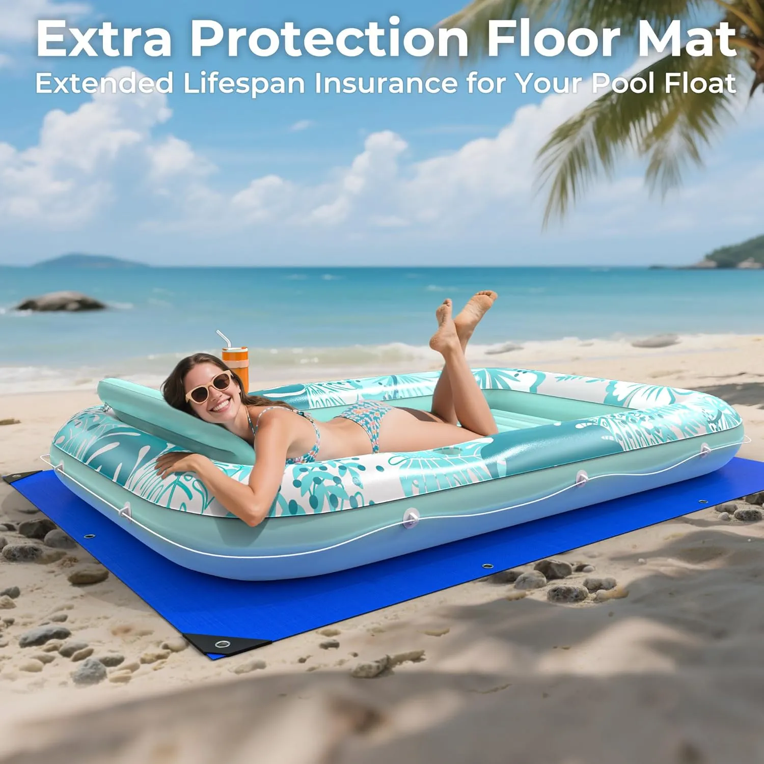 Inflatable Tanning Pool Lounger Float with Protection Mat,85" x 57" Pool Floats Adult with Pillow,6 in 1 Suntan Tub Raft Floatie,Sunbathing Water Bed Lounge Blow Up Kids Ball Pit Party Gifts
