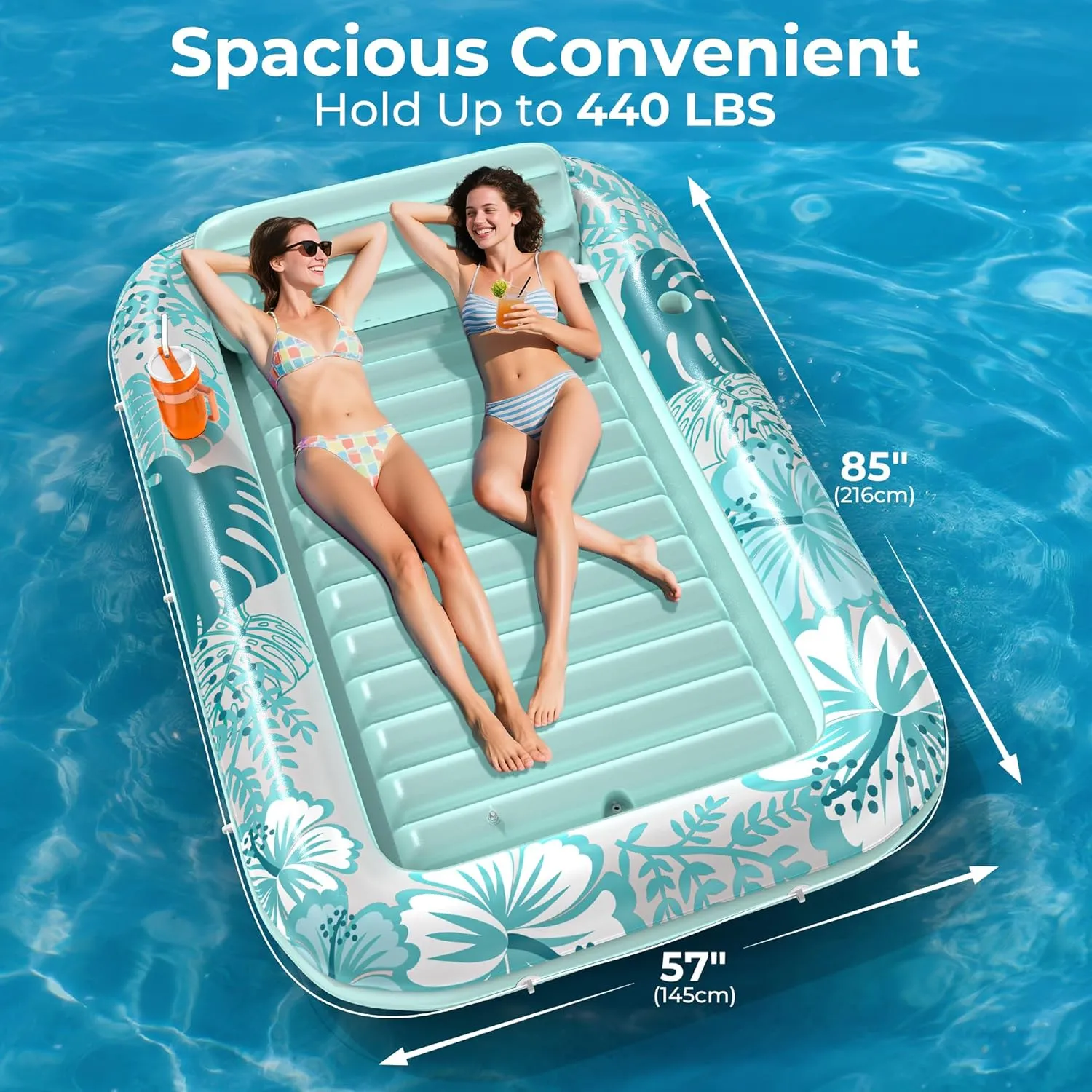 Inflatable Tanning Pool Lounger Float with Protection Mat,85" x 57" Pool Floats Adult with Pillow,6 in 1 Suntan Tub Raft Floatie,Sunbathing Water Bed Lounge Blow Up Kids Ball Pit Party Gifts
