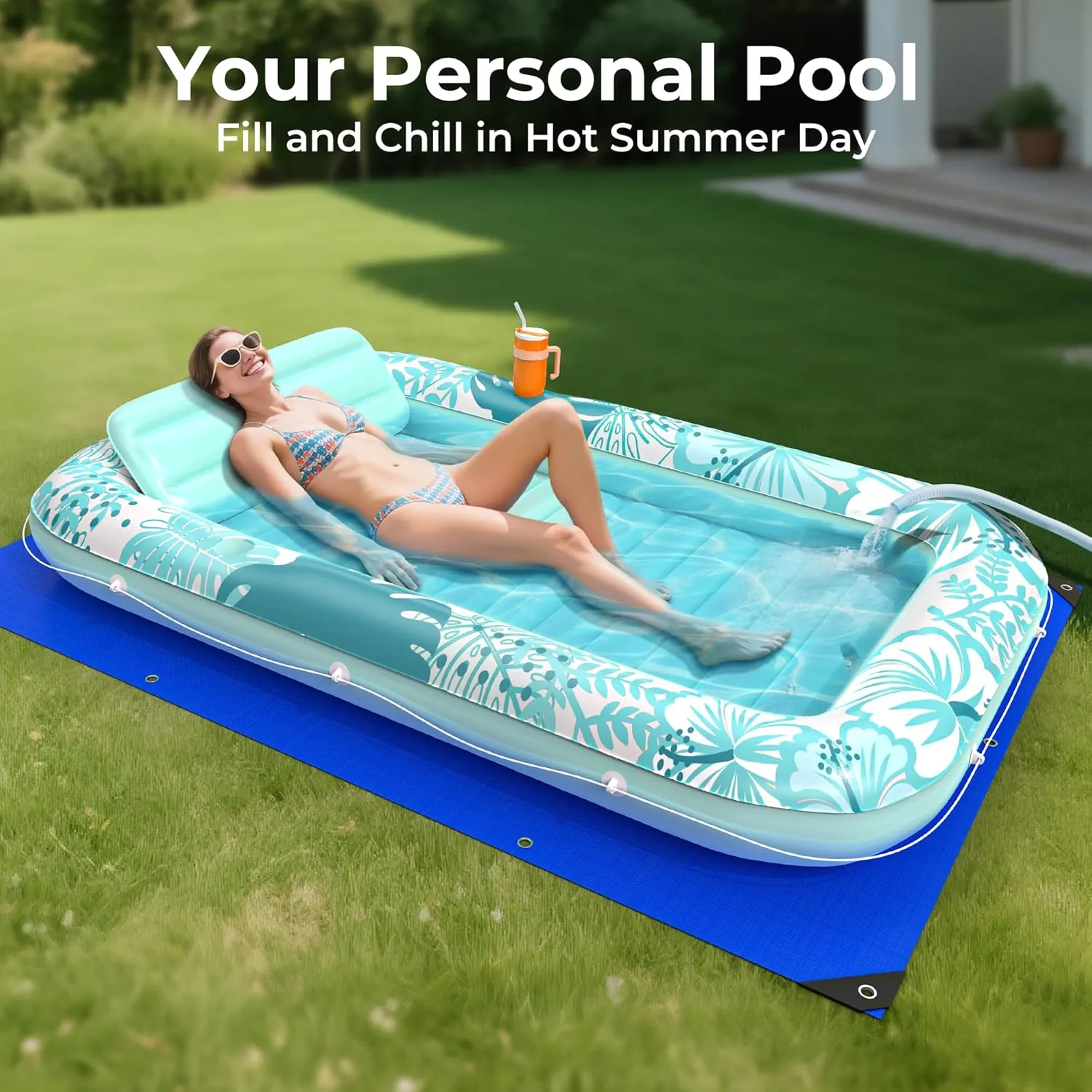 Inflatable Tanning Pool Lounger Float with Protection Mat,85" x 57" Pool Floats Adult with Pillow,6 in 1 Suntan Tub Raft Floatie,Sunbathing Water Bed Lounge Blow Up Kids Ball Pit Party Gifts
