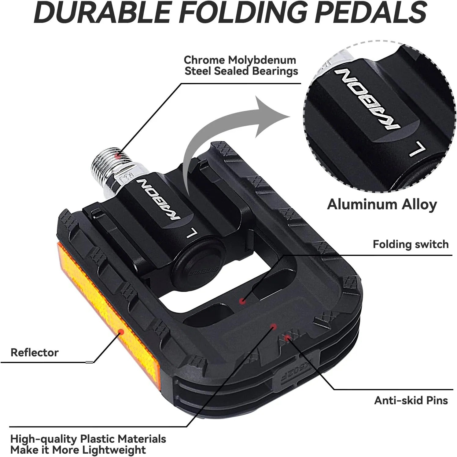 KABON Folding Bike Pedals, Bicycle Foldable Pedals with Aluminum, Universal 9/16 inch Non-Slip Cycling Pedals for Folding Bike, BMX Bike, Road Bike, Mountain Bike MTB