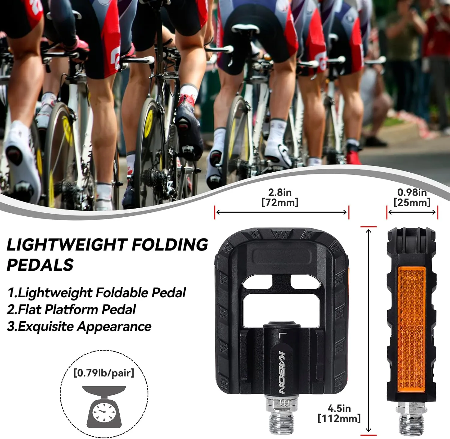 KABON Folding Bike Pedals, Bicycle Foldable Pedals with Aluminum, Universal 9/16 inch Non-Slip Cycling Pedals for Folding Bike, BMX Bike, Road Bike, Mountain Bike MTB