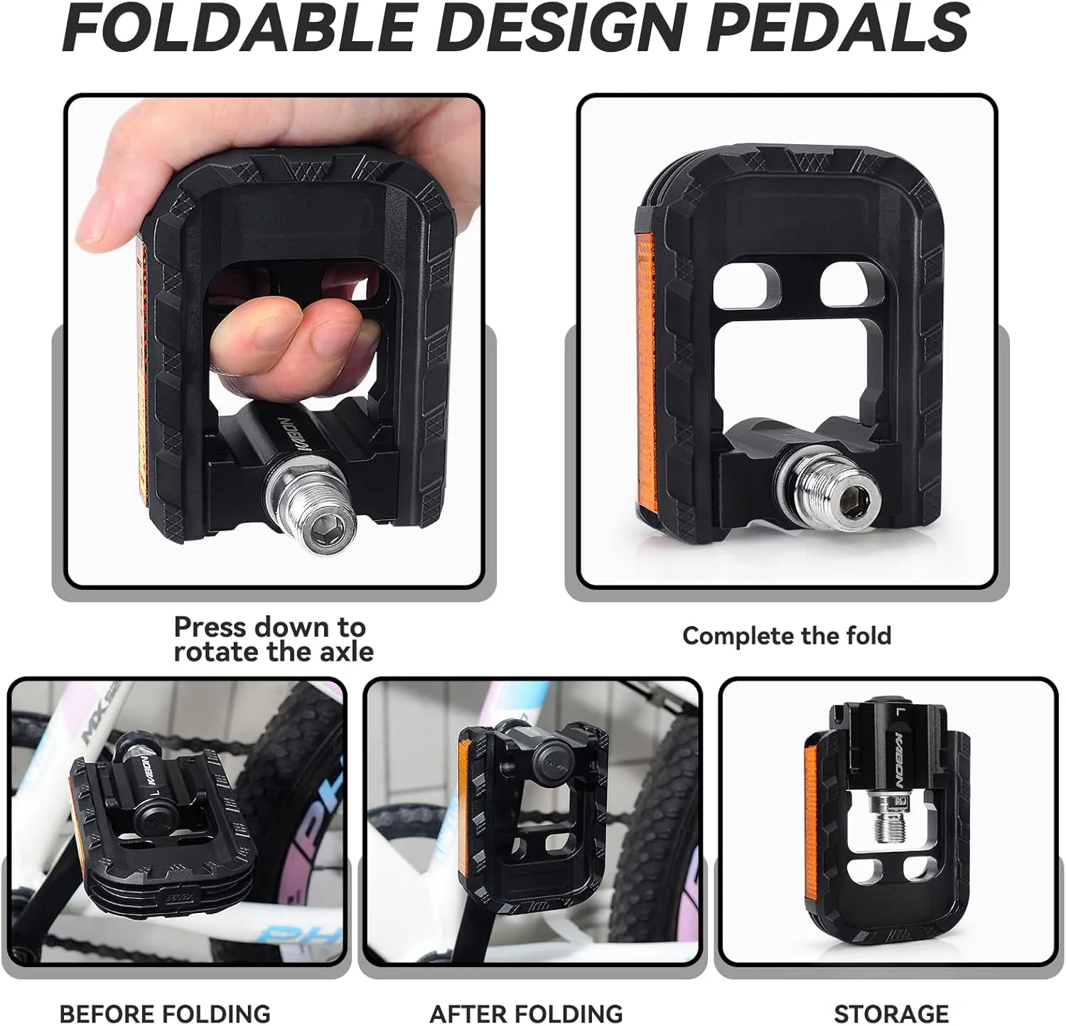 KABON Folding Bike Pedals, Bicycle Foldable Pedals with Aluminum, Universal 9/16 inch Non-Slip Cycling Pedals for Folding Bike, BMX Bike, Road Bike, Mountain Bike MTB
