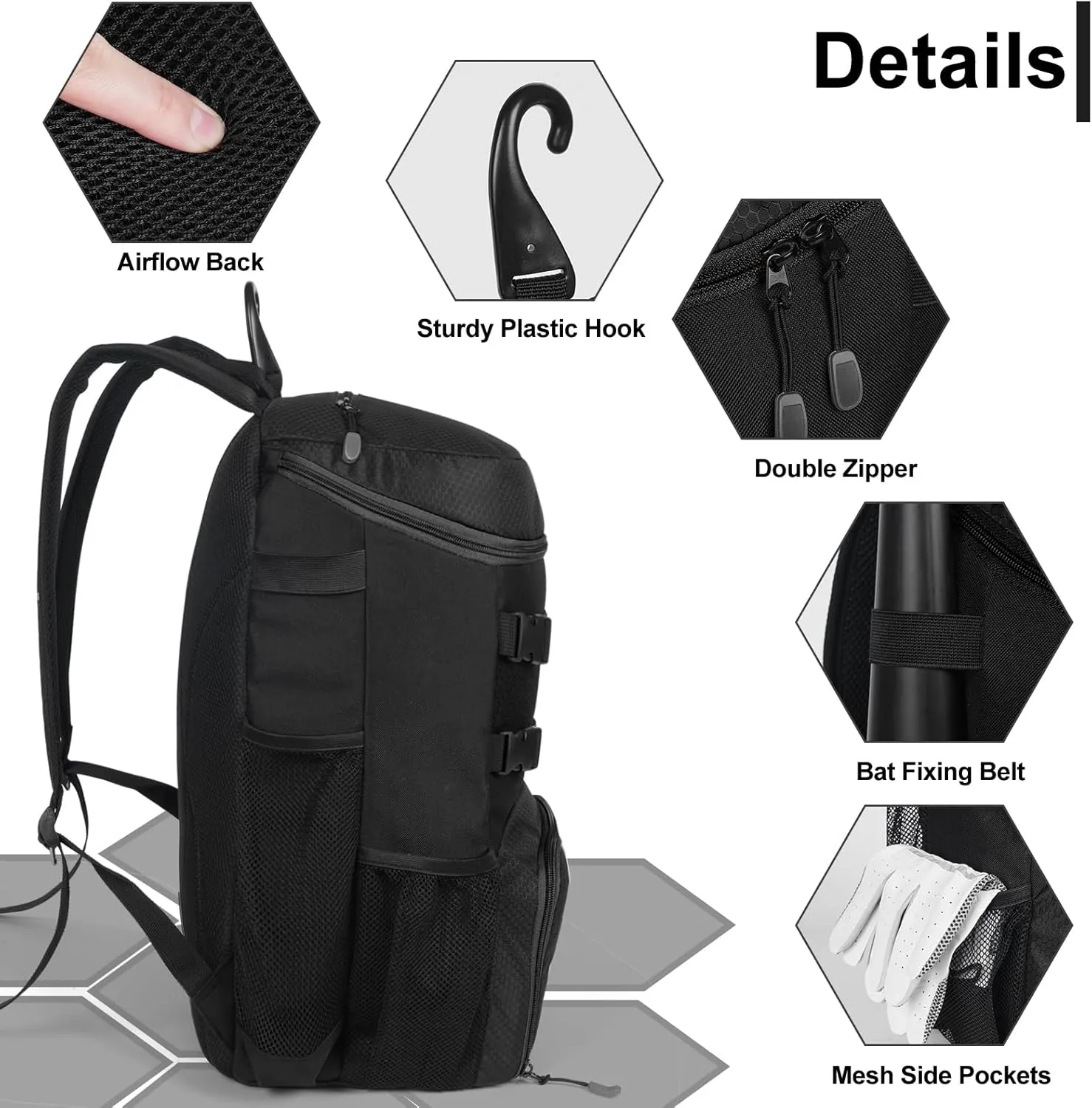 Lightweight Baseball Bat Backpack with Shoe Compartment, Softball Gift for Women with Fence Hook & Batting Glove, Helmet | Multiple Colors
