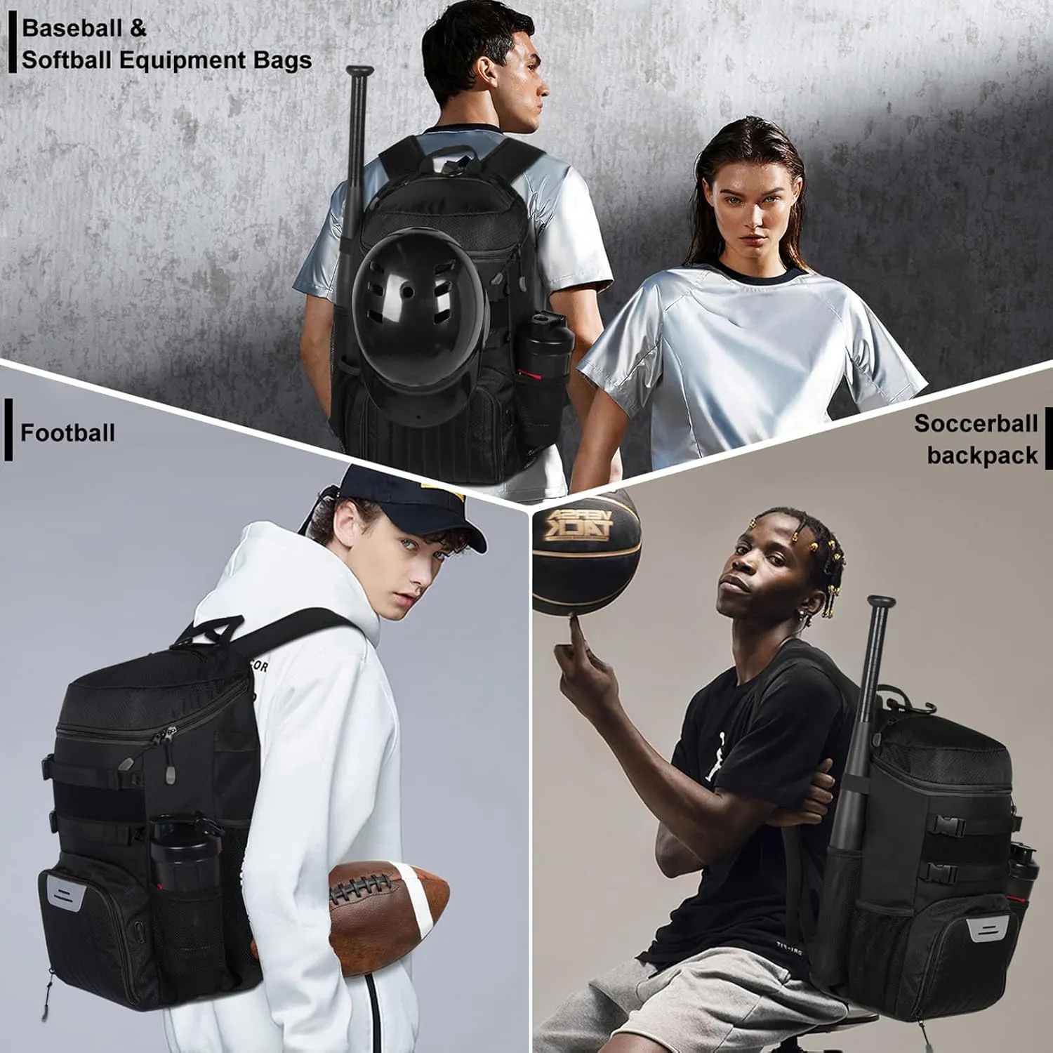Lightweight Baseball Bat Backpack with Shoe Compartment, Softball Gift for Women with Fence Hook & Batting Glove, Helmet | Multiple Colors