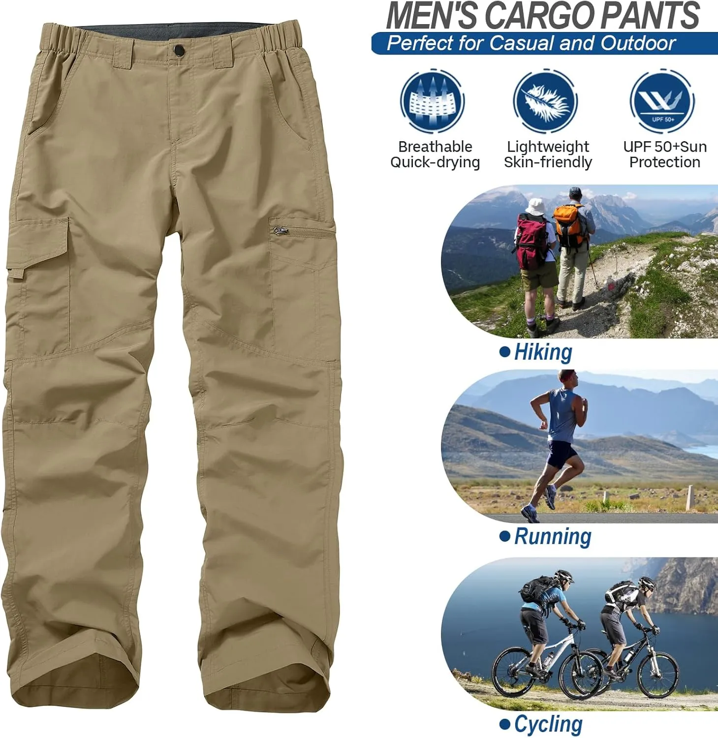 Mens Hiking Pants Quick Dry UPF 50 Travel Fishing Safari Cargo Pants Boy Scout Pants