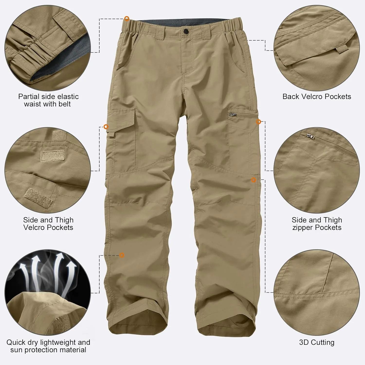 Mens Hiking Pants Quick Dry UPF 50 Travel Fishing Safari Cargo Pants Boy Scout Pants