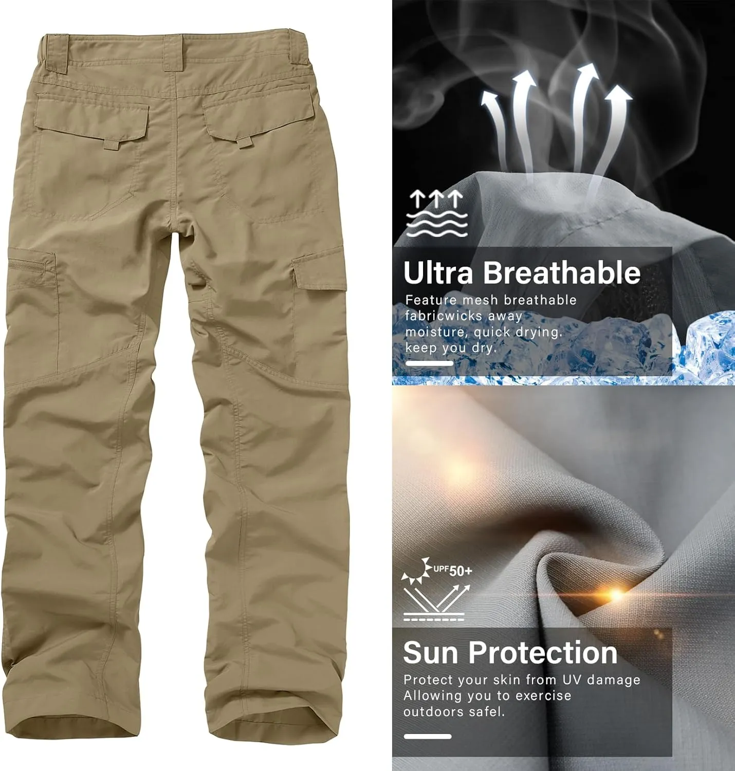 Mens Hiking Pants Quick Dry UPF 50 Travel Fishing Safari Cargo Pants Boy Scout Pants