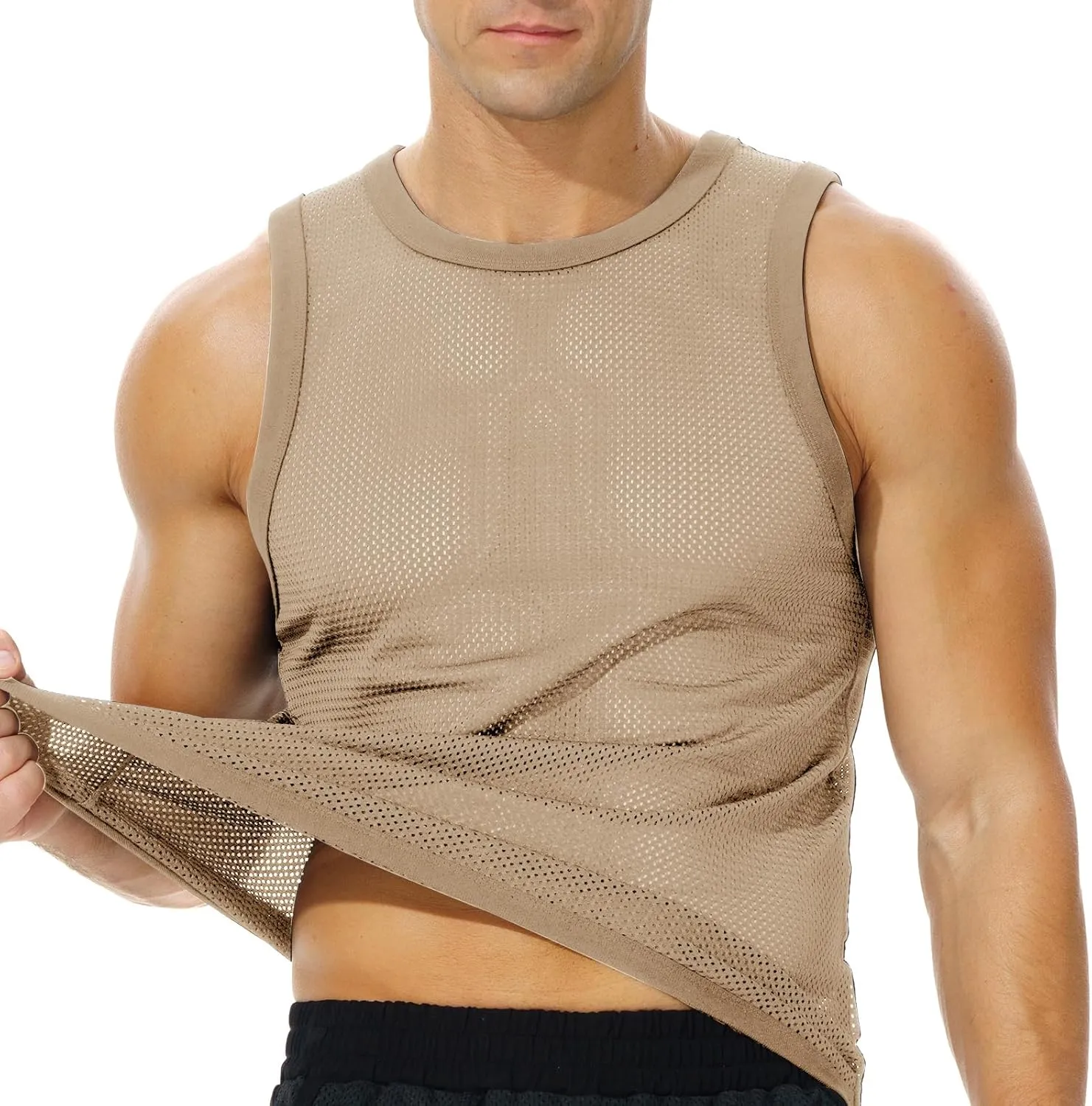 Men's Mesh Workout Tank Top Fitted Sleeveless Shirt for Casual Gym Muscle Training