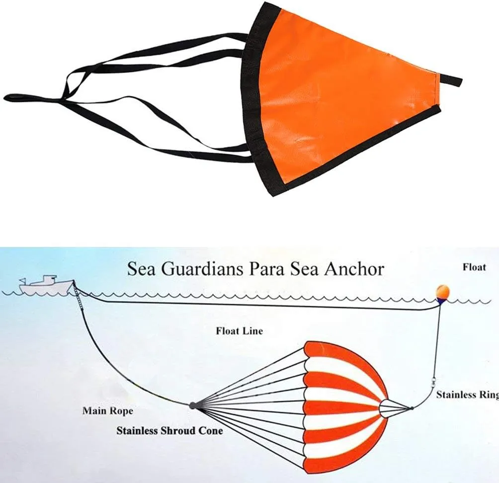MOOCY Sea Anchor Drift Sock,24/32/42 Trolling Parachute Drift Anchor,Fabric Boat Anchor for Marine Boat/Yacht/Jet Ski/Inflatable/Power Boat/Sail Boat