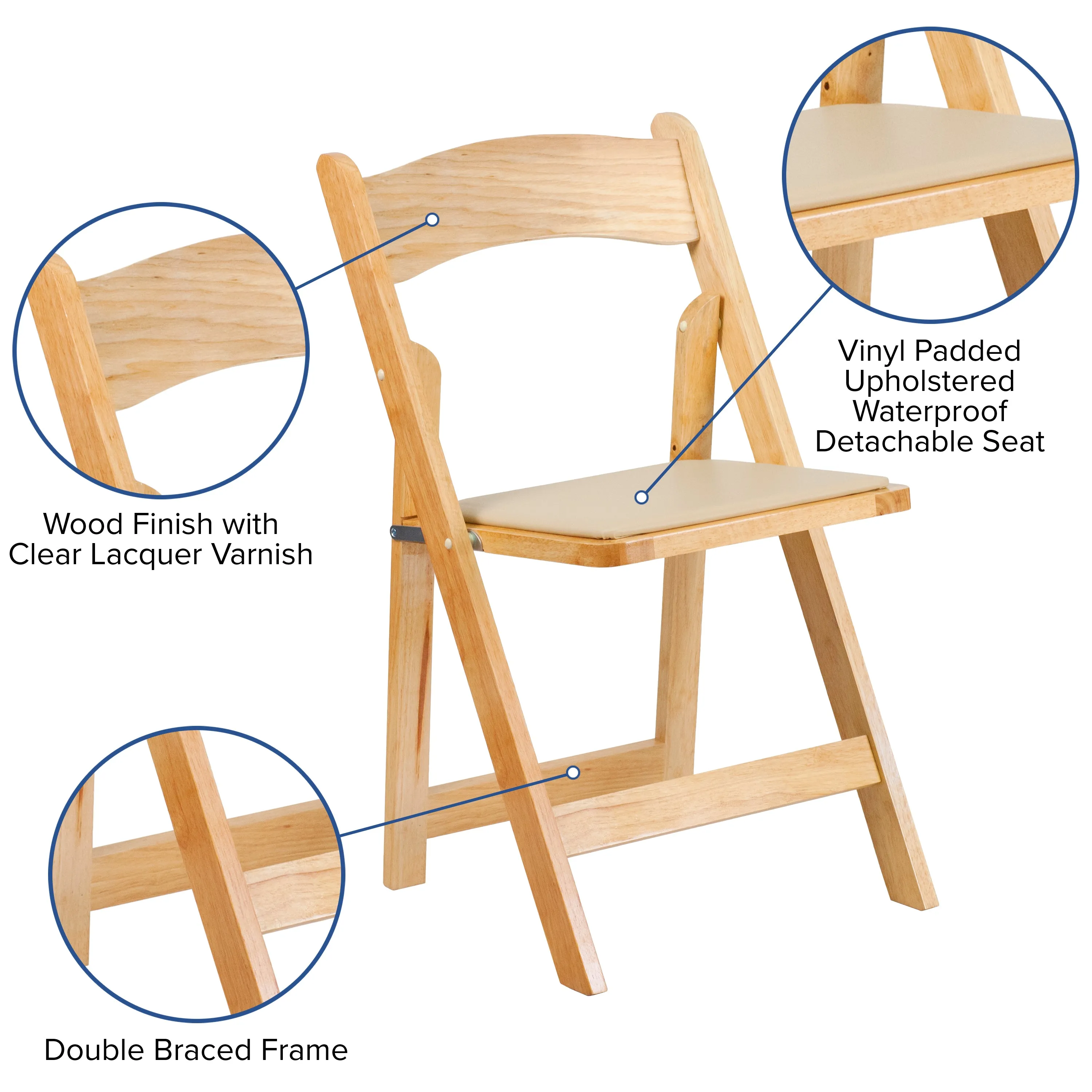 Natural Wood Folding Chair 2-XF-2903-NAT-WOOD-GG