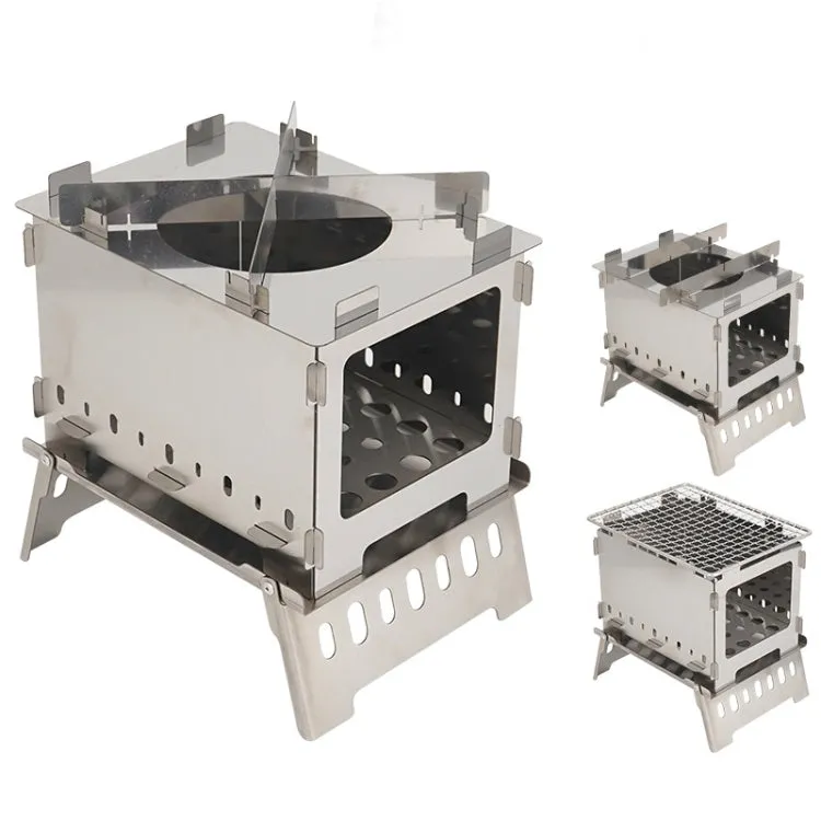 Outdoor Folding Card Stove Barbecue Rack Camping Windproof Burning Fire Station