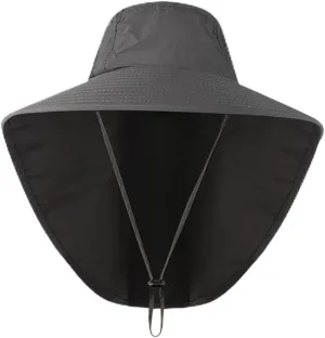 Outdoor Uv Hat with Neck Cover and Wide Brim for Men and Women Lightweight Breathable Fishing and Climbing Cap Dark Grey