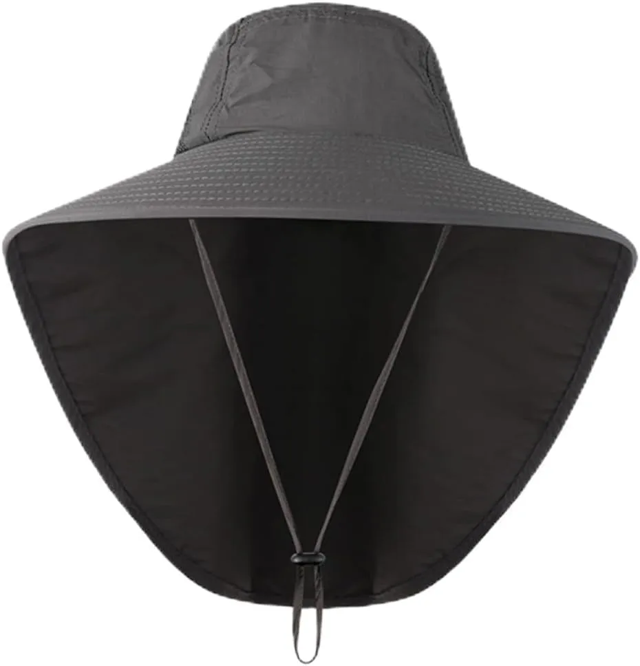 Outdoor Uv Hat with Neck Cover and Wide Brim for Men and Women Lightweight Breathable Fishing and Climbing Cap Dark Grey