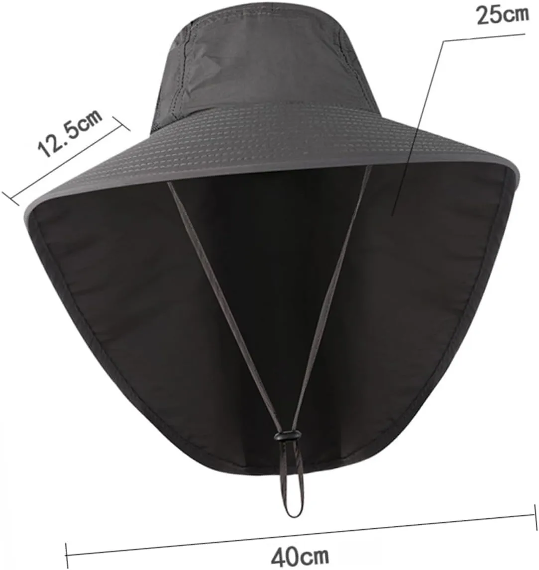 Outdoor UV Protection Hat with Neck Cover and Earflaps Wide Brim Bucket Cap for Fishing and Climbing