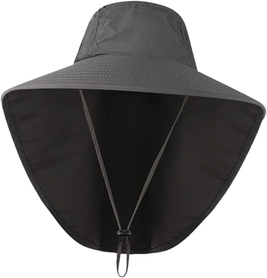 Outdoor UV Protection Hat with Neck Cover and Earflaps Wide Brim Bucket Cap for Fishing and Climbing