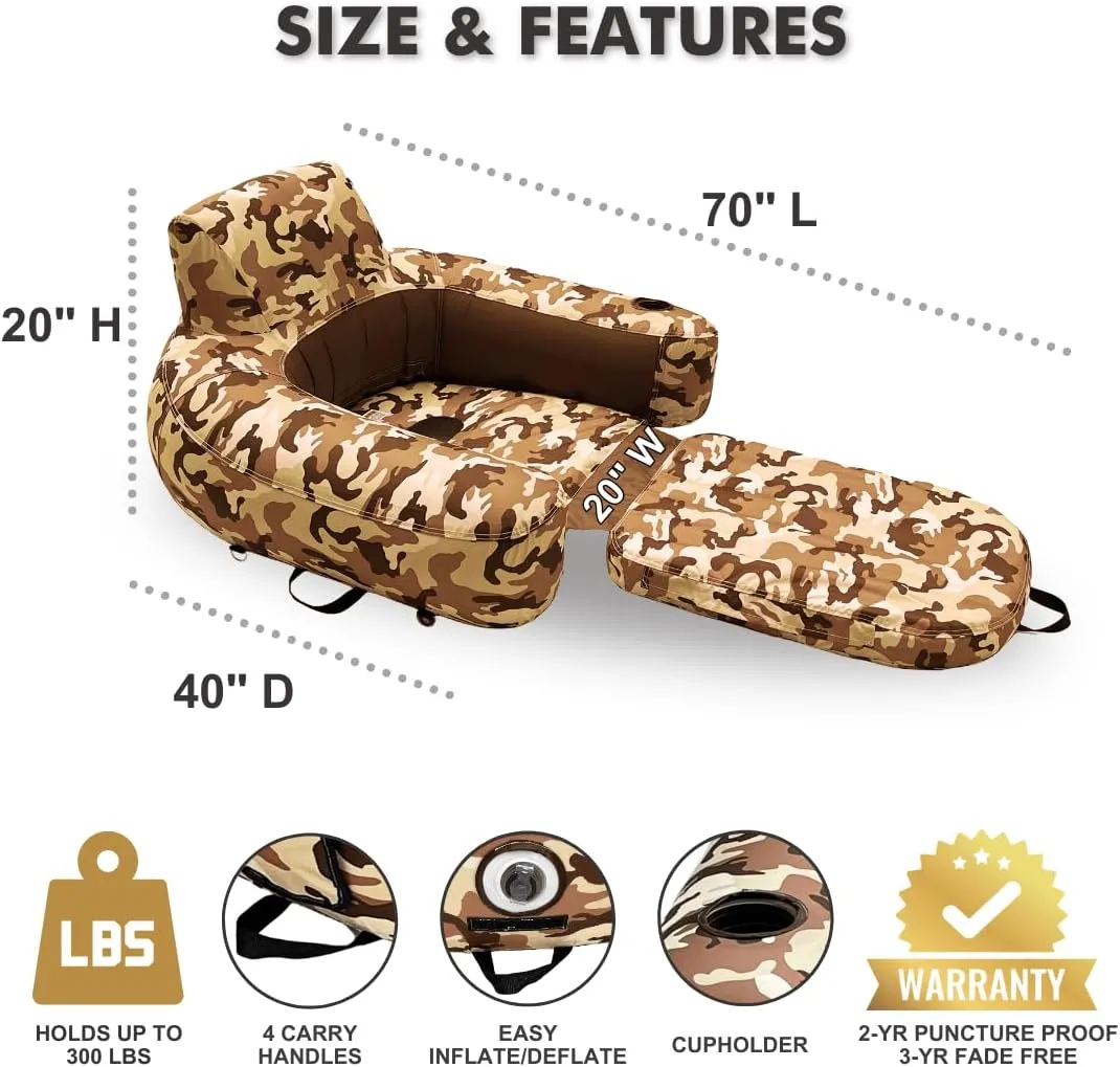 Pool Lounger Inflatable Pool Floats - Pool, Lake, River Floating Lounge Chair Heavy Duty Fabric Pool Raft 2in1 Convertible Chair - Leopard, Camo, Tie-Dye Colors