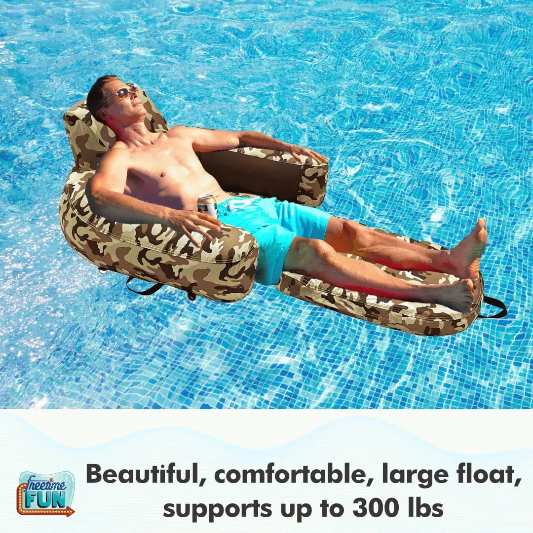 Pool Lounger Inflatable Pool Floats - Pool, Lake, River Floating Lounge Chair Heavy Duty Fabric Pool Raft 2in1 Convertible Chair - Leopard, Camo, Tie-Dye Colors