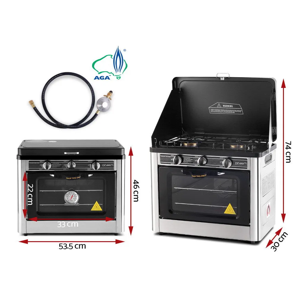 Portable Oven 3 Burner - Silver & Black