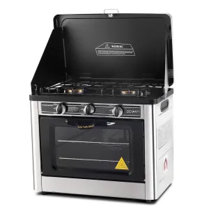 Portable Oven 3 Burner - Silver & Black