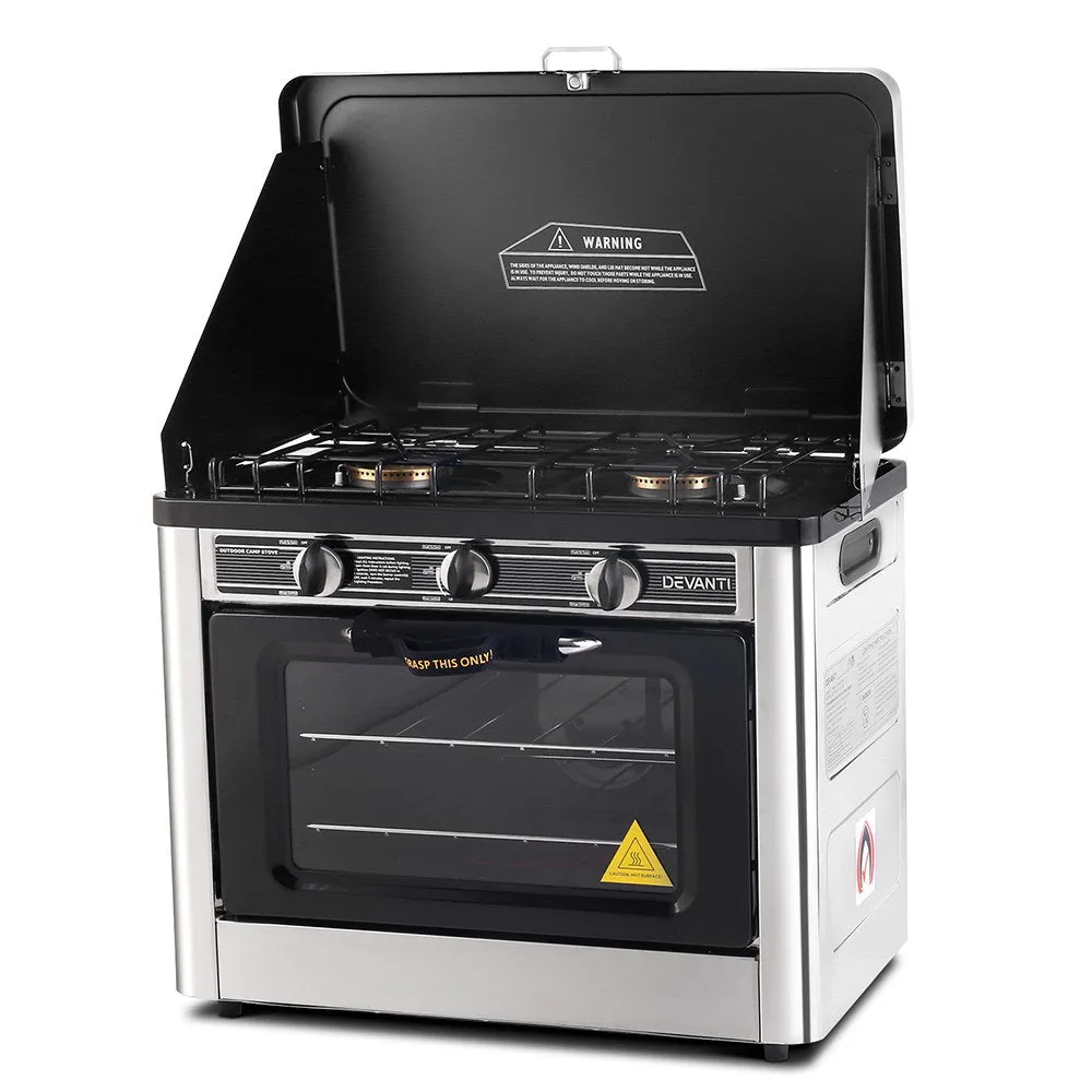 Portable Oven 3 Burner - Silver & Black