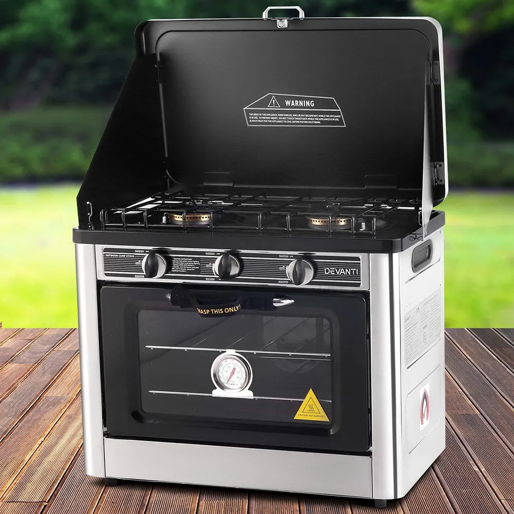 Portable Oven 3 Burner - Silver & Black